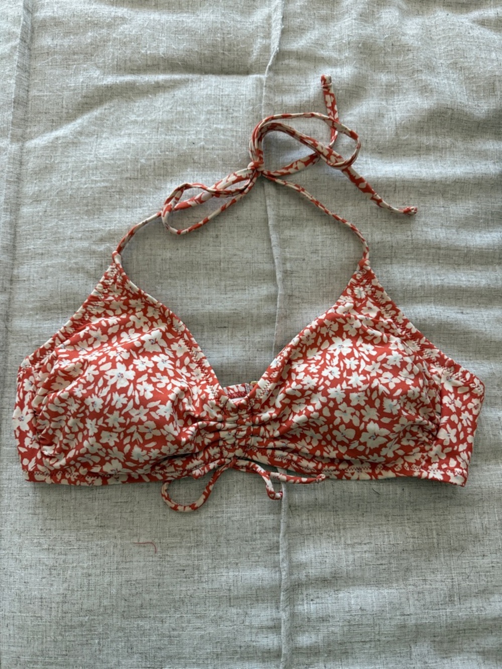 Kona Sol Red and White Floral Triangle Bikini Top